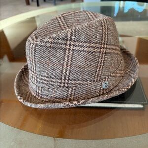 Brixton Brown Plaid Short Brim Fedora Hat Size Medium/Large